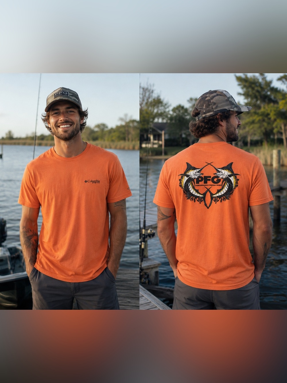 COLUMBIA PFG MENS ORANGE SHORT SLEEVE SHIRT SIZE MEDIUM